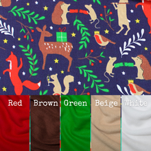 Load image into Gallery viewer, Navy festive party animals padded stay open fleece tunnel. Padded tunnel for small pets.