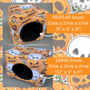 LARGE pumpkin and skulls Halloween cosy bed. Padded house for guinea pigs.