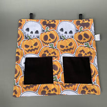 Load image into Gallery viewer, Pumpkin and skulls Halloween guinea pigs hanging hay bag for guinea pigs.