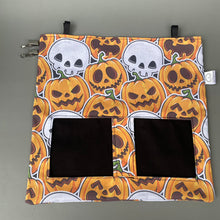 Load image into Gallery viewer, Pumpkin and skulls Halloween guinea pigs hanging hay bag for guinea pigs.