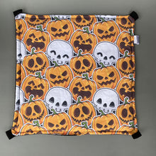 Load image into Gallery viewer, Pumpkin and skulls Halloween padded hammock. Guinea pig hammock. Rat hammock.