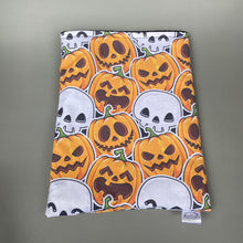 Load image into Gallery viewer, Pumpkin and skulls Halloween snuggle sack, snuggle pouch, sleeping bag for hedgehogs