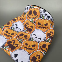 Load image into Gallery viewer, LARGE Pumpkin and skulls Halloween snuggle sack. Snuggle pouch for guinea pigs
