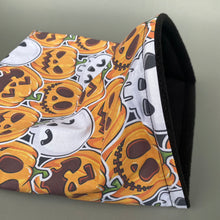 Load image into Gallery viewer, LARGE Pumpkin and skulls Halloween snuggle sack. Snuggle pouch for guinea pigs