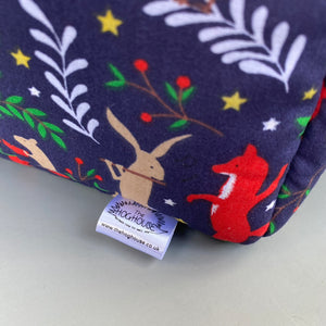 Navy festive party animals cosy cube house. Padded hedgehog and guinea pig cube house.