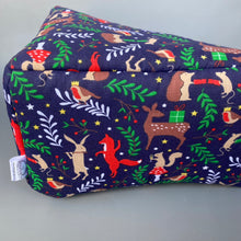Load image into Gallery viewer, Navy festive party animals corner house. Hedgehog and small pet cube house.