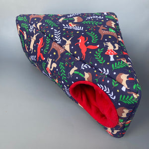 Navy festive party animals full cage set. Corner house, snuggle sack, tunnel set.