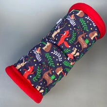 Load image into Gallery viewer, Navy festive party animals mini set. Tunnel, snuggle sack and toys. Hedgehog fleece bedding.