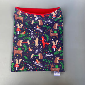 Navy festive party animals mini set. Tunnel, snuggle sack and toys. Hedgehog fleece bedding.