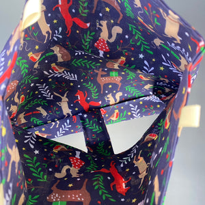 Navy festive party animals hanging hay bag for guinea pigs. Cotton hay feeder.