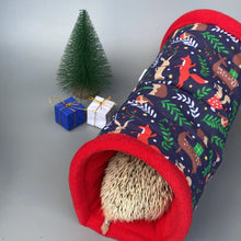 Load image into Gallery viewer, Navy festive party animals full cage set. Corner house, snuggle sack, tunnel set.