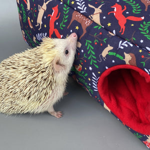 Navy festive party animals full cage set. Corner house, snuggle sack, tunnel set.