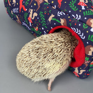 Navy festive party animals corner house. Hedgehog and small pet cube house.