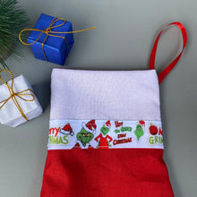 Load image into Gallery viewer, Merry Grinchmas miniature Christmas stocking. Christmas viv decorations. Pet Christmas stocking.