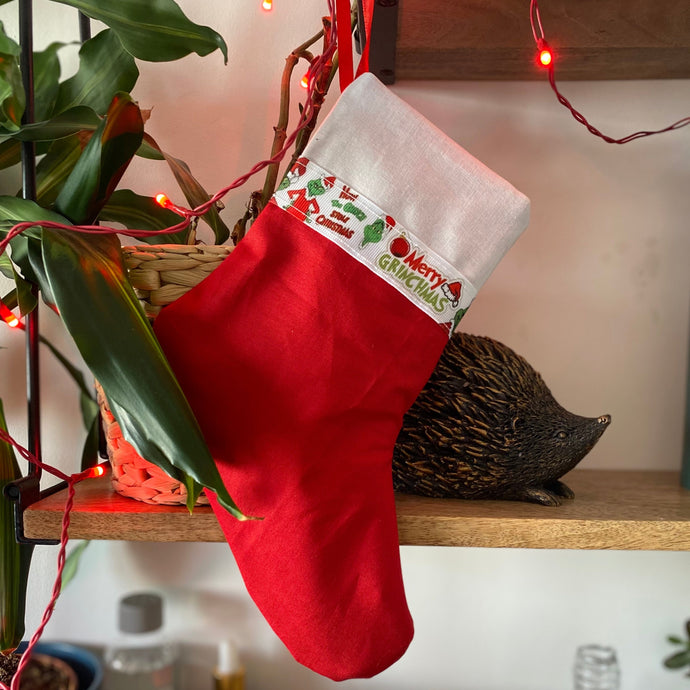 Merry Grinchmas miniature Christmas stocking. Christmas viv decorations. Pet Christmas stocking.