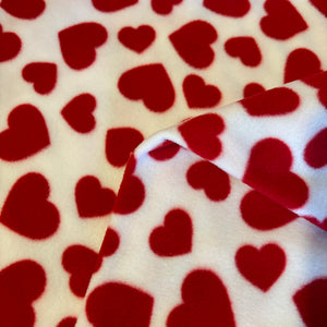 Custom size love hearts fleece cage liners made to measure - Red hearts on white