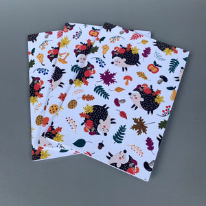 A6 Autumn hedgehogs note book. 48-page A6 notebooks with full colour hedgehog cover.