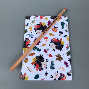 A6 Autumn hedgehogs note book. 48-page A6 notebooks with full colour hedgehog cover.