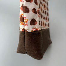 Load image into Gallery viewer, Cream and brown hedgehog zipper pouch. Makeup bag, small cosmetic zip pouch.
