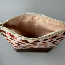 Load image into Gallery viewer, Cream and brown hedgehog zipper pouch. Makeup bag, small cosmetic zip pouch.