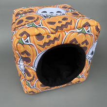 Load image into Gallery viewer, Pumpkin and skulls Halloween full cage set. Cube house, snuggle sack, tunnel set