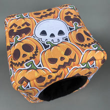 Load image into Gallery viewer, Pumpkin and skulls Halloween cosy cube house. Hedgehog and guinea pig cube house.