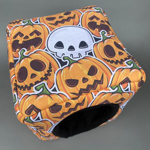 Pumpkin and skulls Halloween cosy cube house. Hedgehog and guinea pig cube house.