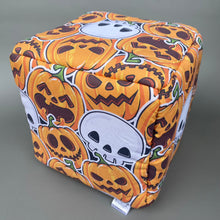 Load image into Gallery viewer, Pumpkin and skulls Halloween cosy cube house. Hedgehog and guinea pig cube house.