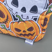 Load image into Gallery viewer, LARGE pumpkin and skulls Halloween cosy bed. Padded house for guinea pigs.