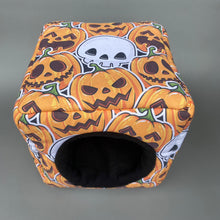 Load image into Gallery viewer, Pumpkin and skulls Halloween cosy cube house. Hedgehog and guinea pig cube house.