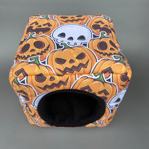 Pumpkin and skulls Halloween cosy cube house. Hedgehog and guinea pig cube house.