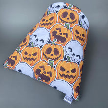 Load image into Gallery viewer, LARGE Pumpkin and skulls Halloween guinea pig cosy snuggle cave. Padded stay open cave.