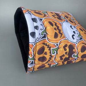 LARGE Pumpkin and skulls Halloween guinea pig cosy snuggle cave. Padded stay open cave.