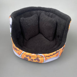 Pumpkin and skulls Halloween cuddle cup. Pet sofa. Hedgehog and small guinea pig bed.