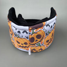 Load image into Gallery viewer, Pumpkin and skulls Halloween cuddle cup. Pet sofa. Hedgehog and small guinea pig bed.
