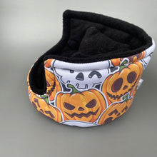 Load image into Gallery viewer, Pumpkin and skulls Halloween cuddle cup. Pet sofa. Hedgehog and small guinea pig bed.