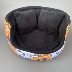 LARGE Pumpkin and skulls Halloween cuddle cup. Guinea pig bed. Fleece bed.