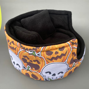LARGE Pumpkin and skulls Halloween cuddle cup. Guinea pig bed. Fleece bed.