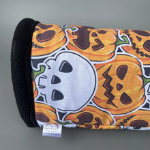 Load image into Gallery viewer, Pumpkin and skulls Halloween stay open tunnel. Padded fleece tunnel.