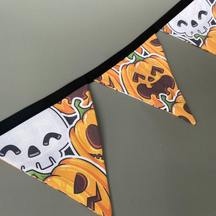 Pumpkin and skulls Halloween miniature bunting. Viv decorations. Cage decorations.