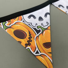 Load image into Gallery viewer, Pumpkin and skulls Halloween miniature bunting. Viv decorations. Cage decorations.