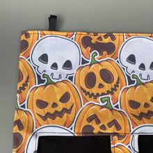 Load image into Gallery viewer, Pumpkin and skulls Halloween guinea pigs hanging hay bag for guinea pigs.