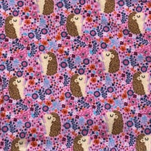 Load image into Gallery viewer, Pink floral hedgehog scrunchie. Floral scrunchie.