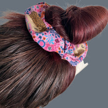 Load image into Gallery viewer, Pink floral hedgehog scrunchie. Floral scrunchie.