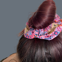 Load image into Gallery viewer, Pink floral hedgehog scrunchie. Floral scrunchie.