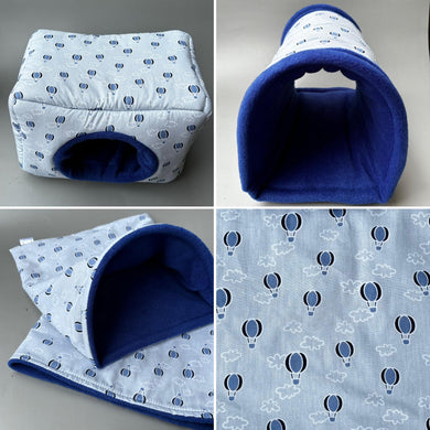 Hot air balloon full cage set. LARGE house, snuggle sack, tunnel cage set for hedgehog or small pet.