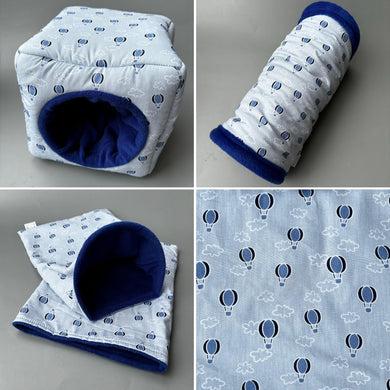 Hot air balloon full cage set. Cube house, snuggle sack, tunnel cage set for hedgehog or small pet.