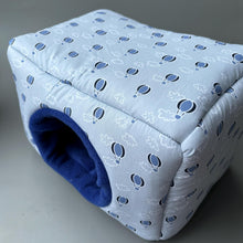Load image into Gallery viewer, LARGE hot air balloon cosy bed. Cosy cube. Cuddle Cube. Snuggle house. Fleece hidey. Padded house for guinea pigs.