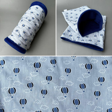 Hot air balloon mini set. Tunnel, snuggle sack and toys. Fleece bedding. Hedgehog fleece tunnel and pouch.