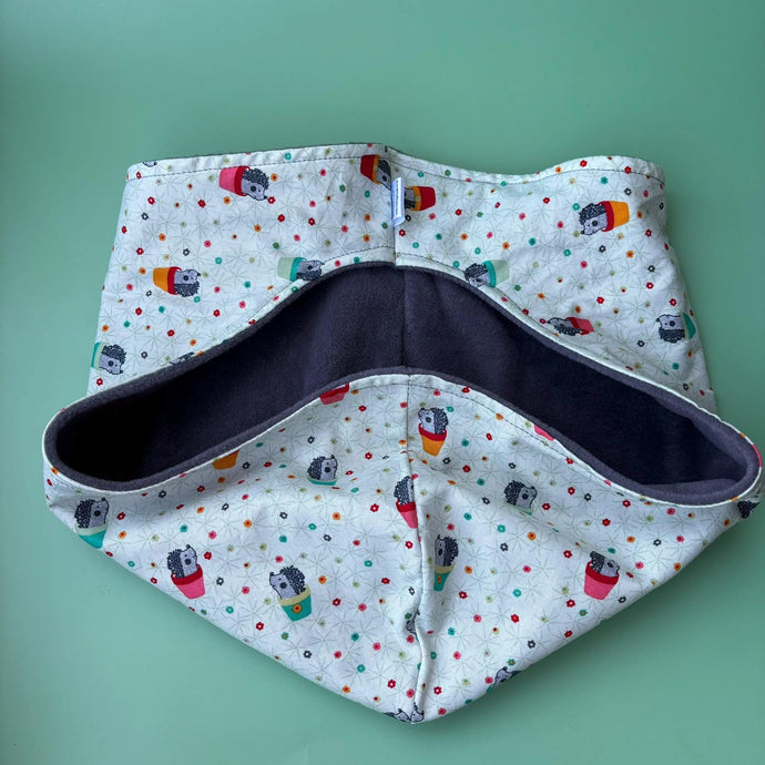 Hogs in pots bonding scarf for hedgehogs and small pets. Bonding pouch. Fleece lined.